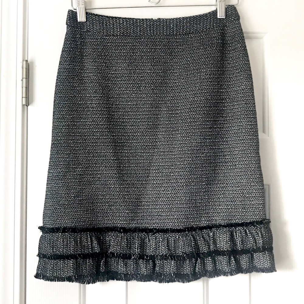 Talbots ruffle tweed skirt black and white